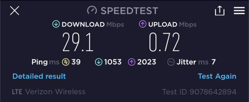 February 21 Verizon speed test, LTE
